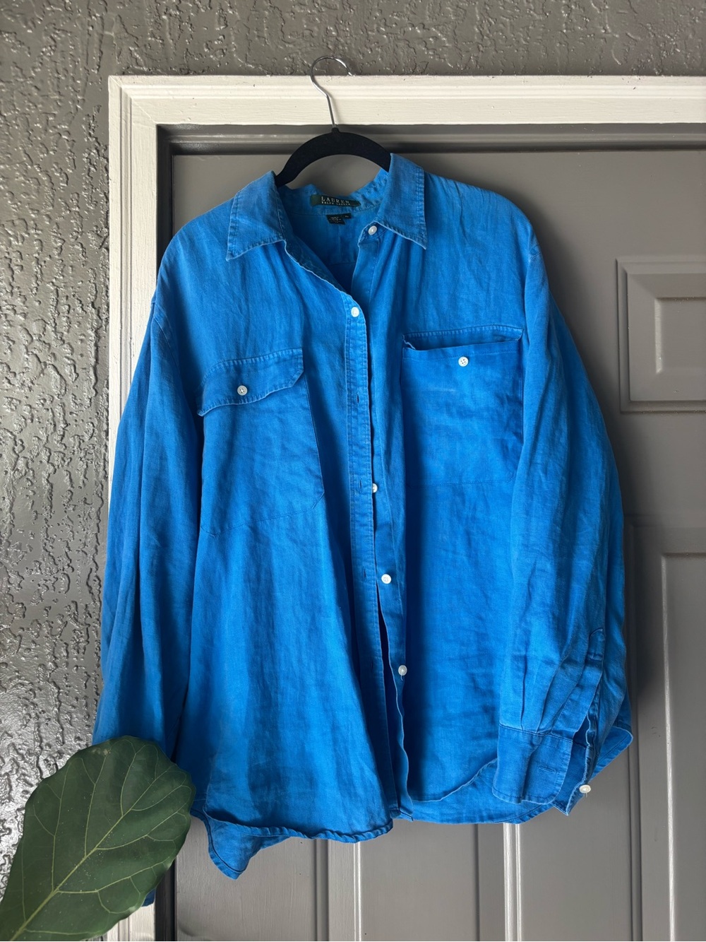 Ralph Lauren Bright Blue Button-Front Linen Shirt